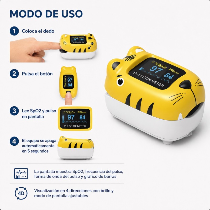 GIMA OXIMETRO DE DEDO PEDIATRICO OXY-0 - tigre