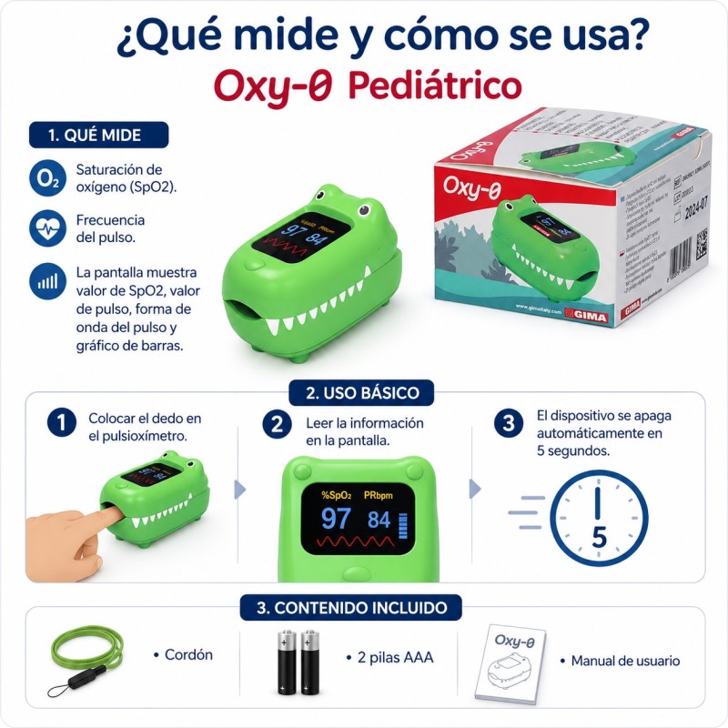 GIMA OXIMETRO DE DEDO PEDIATRICO OXY-0 - COCODRILO