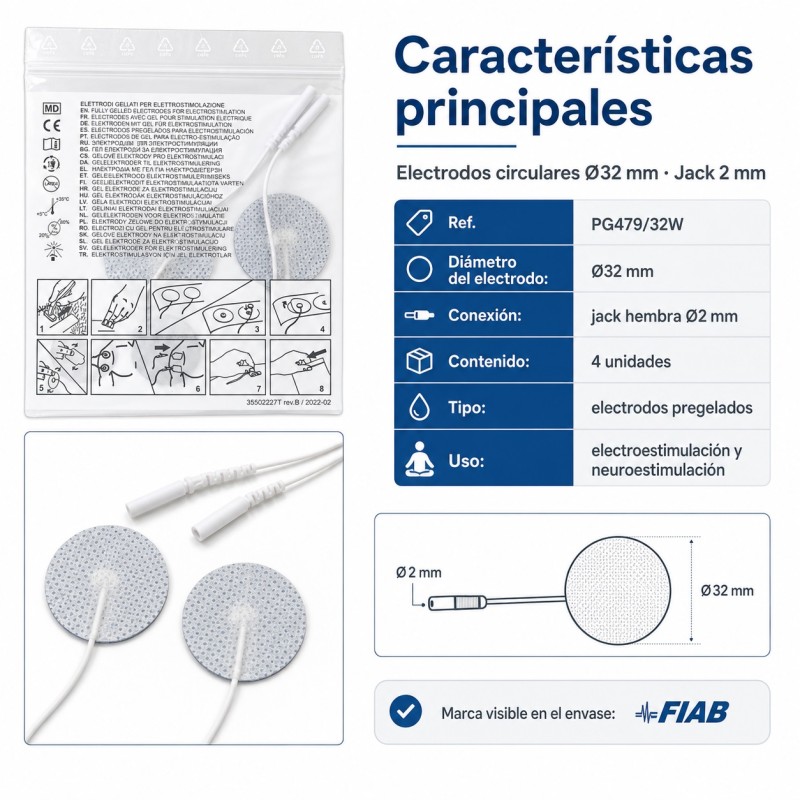 I-TECH Electrodos circulares adhesivos Ø32 mm con jack 2 mm - Pack 4 uds.